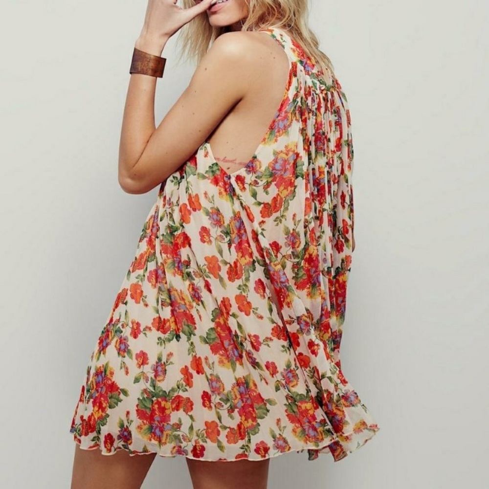 Free People Pleated Floral Mini Dress - Size Small